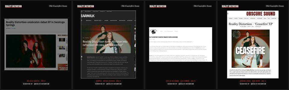 Published Reality Distortion coverage from The Daily Gazette, EARMILK, Lost in the Manor and Obscure Sound